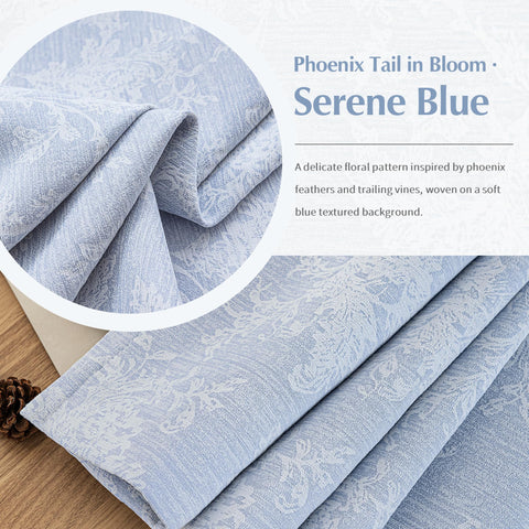 FMFUNCTEX Blue Floral Jacquard Curtain ornate pattern adds antique charm with modern appeal