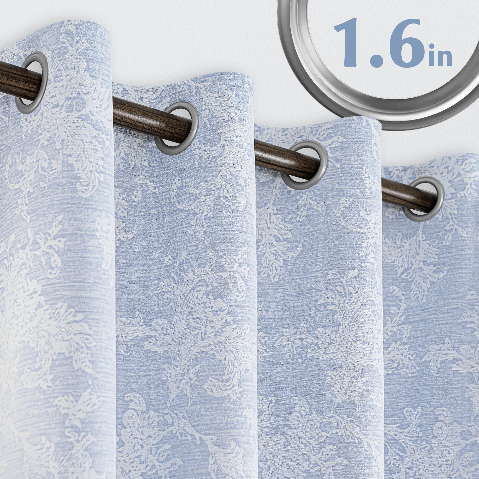 FMFUNCTEX Blue Floral Jacquard Curtain thermal insulation helps manage temperature and energy efficiency