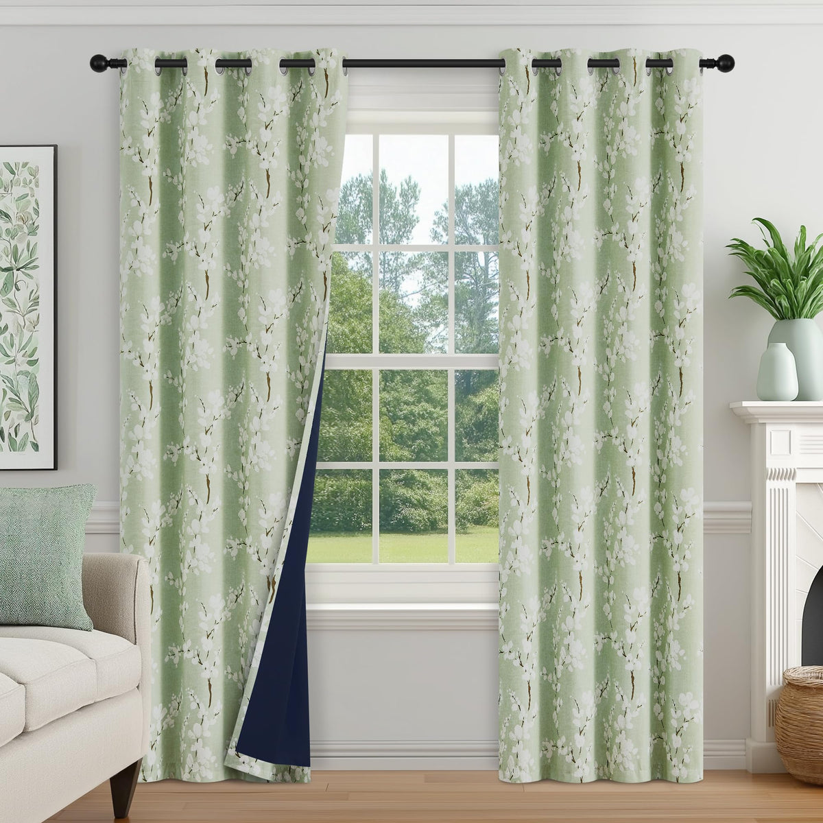 FMFUNCTEX floral sage green curtains with 84-inch panels for privacy and darkness.