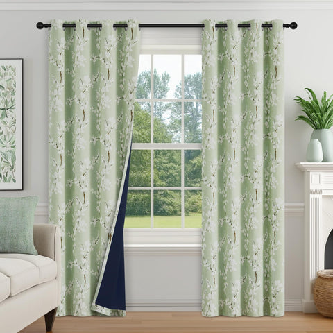 FMFUNCTEX floral sage green curtains with 84-inch panels for privacy and darkness.