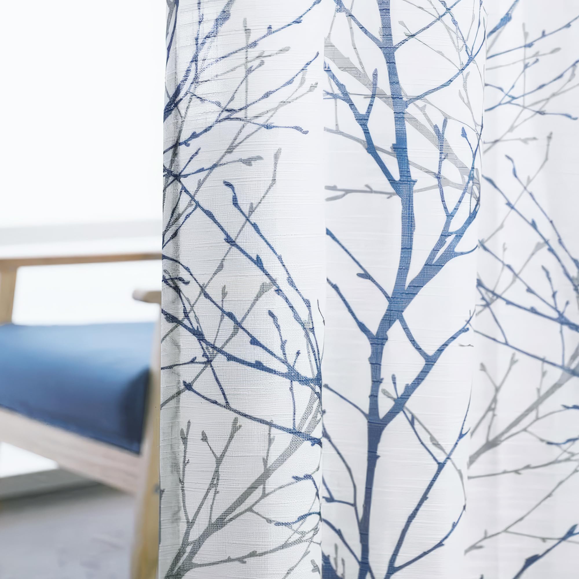 FMFUNCTEX close-up of tree pattern on linen blend fabric.