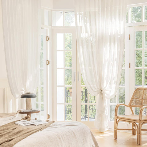 FMFUNCTEX linen sheer curtains beige 84in durable flax blend withstands daily use.