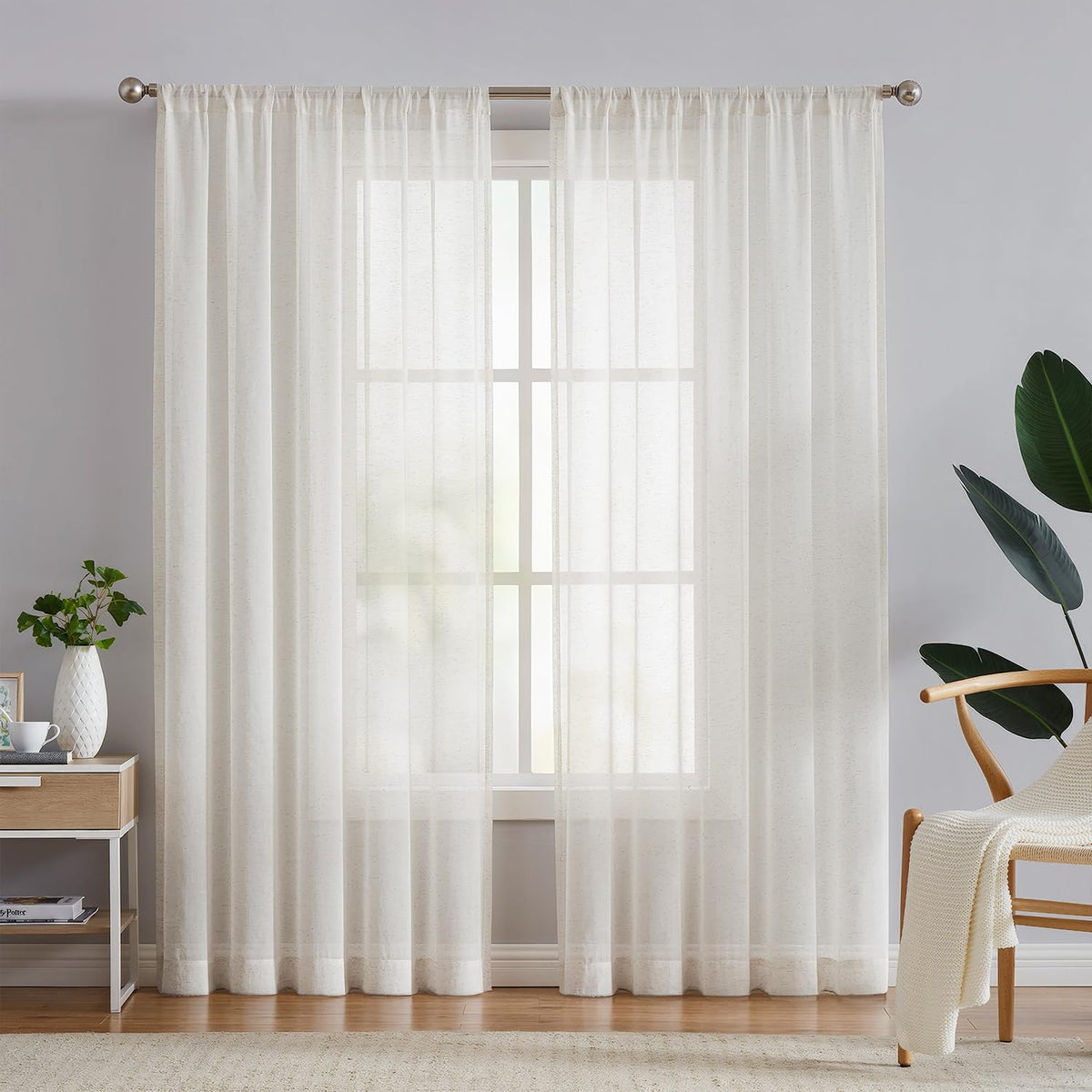 FMFUNCTEX linen sheer curtains for living room with soft light diffusion