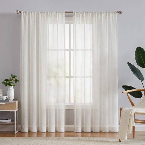 FMFUNCTEX linen sheer curtains in beige filter soft daylight for a warm living room ambiance