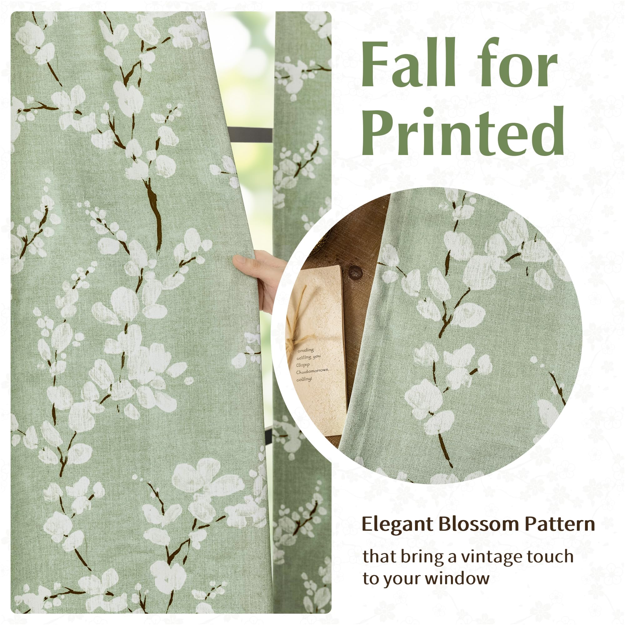 FMFUNCTEX sage green plum blossom drapes add farmhouse style to living rooms.