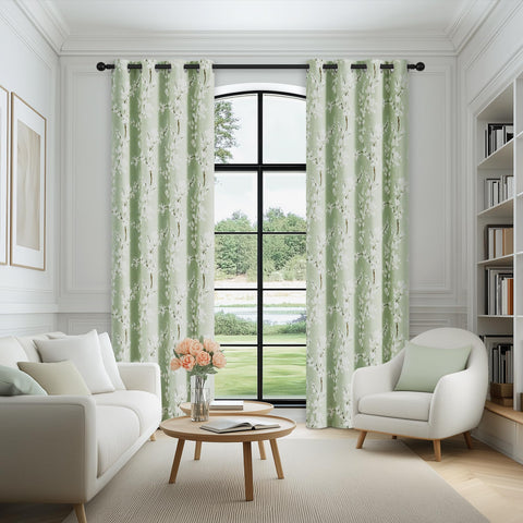 FMFUNCTEX white-on-green floral curtains suit kitchen, office, and bedrooms.
