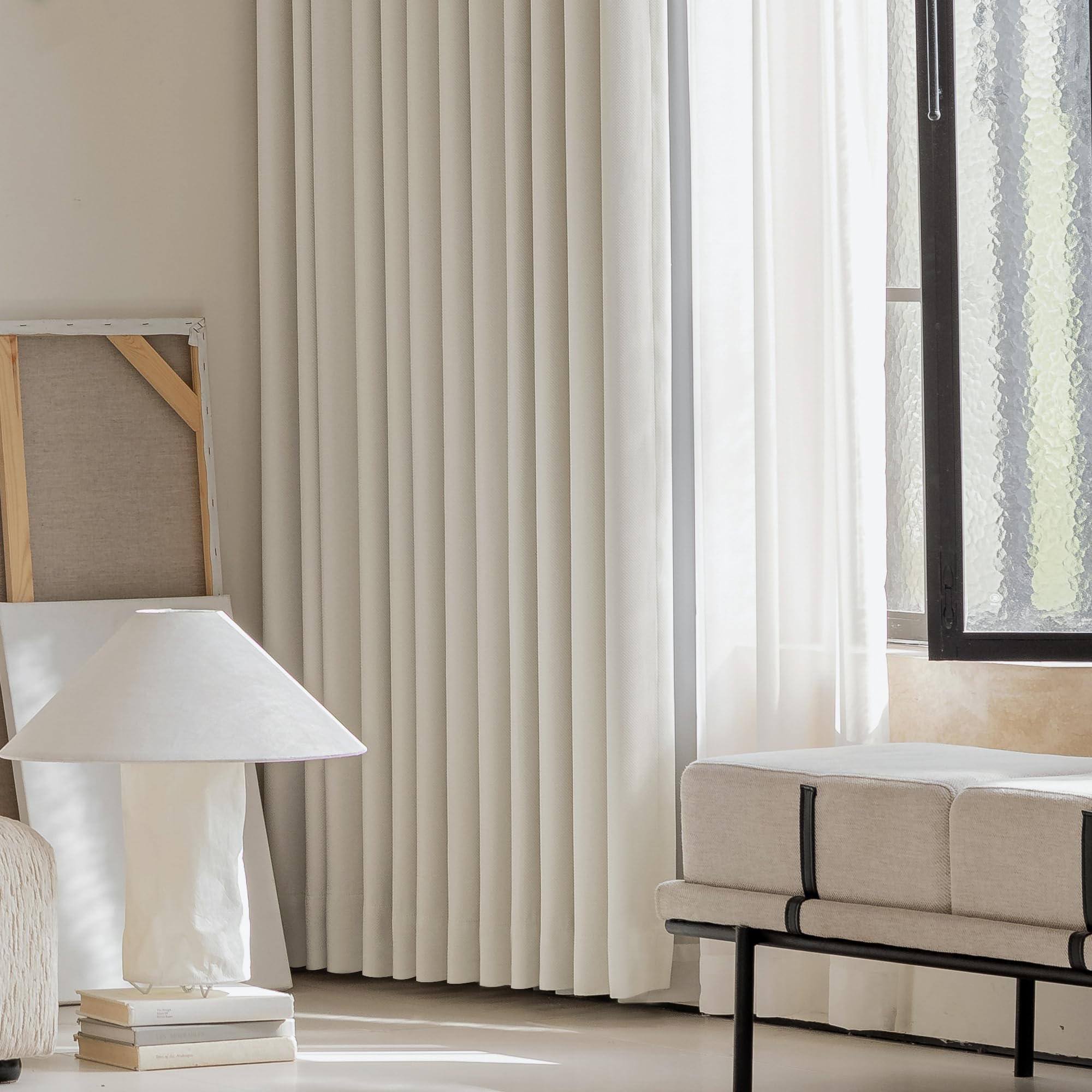 FMFUNCTEX 84-inch curtain panels draping over a window