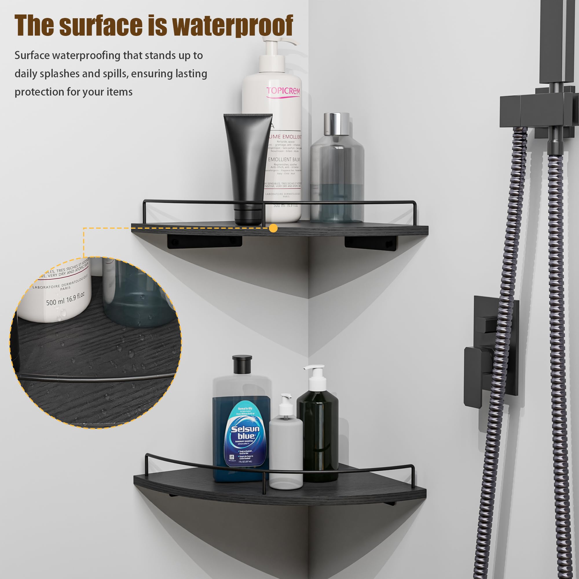 FNBAR shelves feature built-in cord-management holes for clean electronics setup