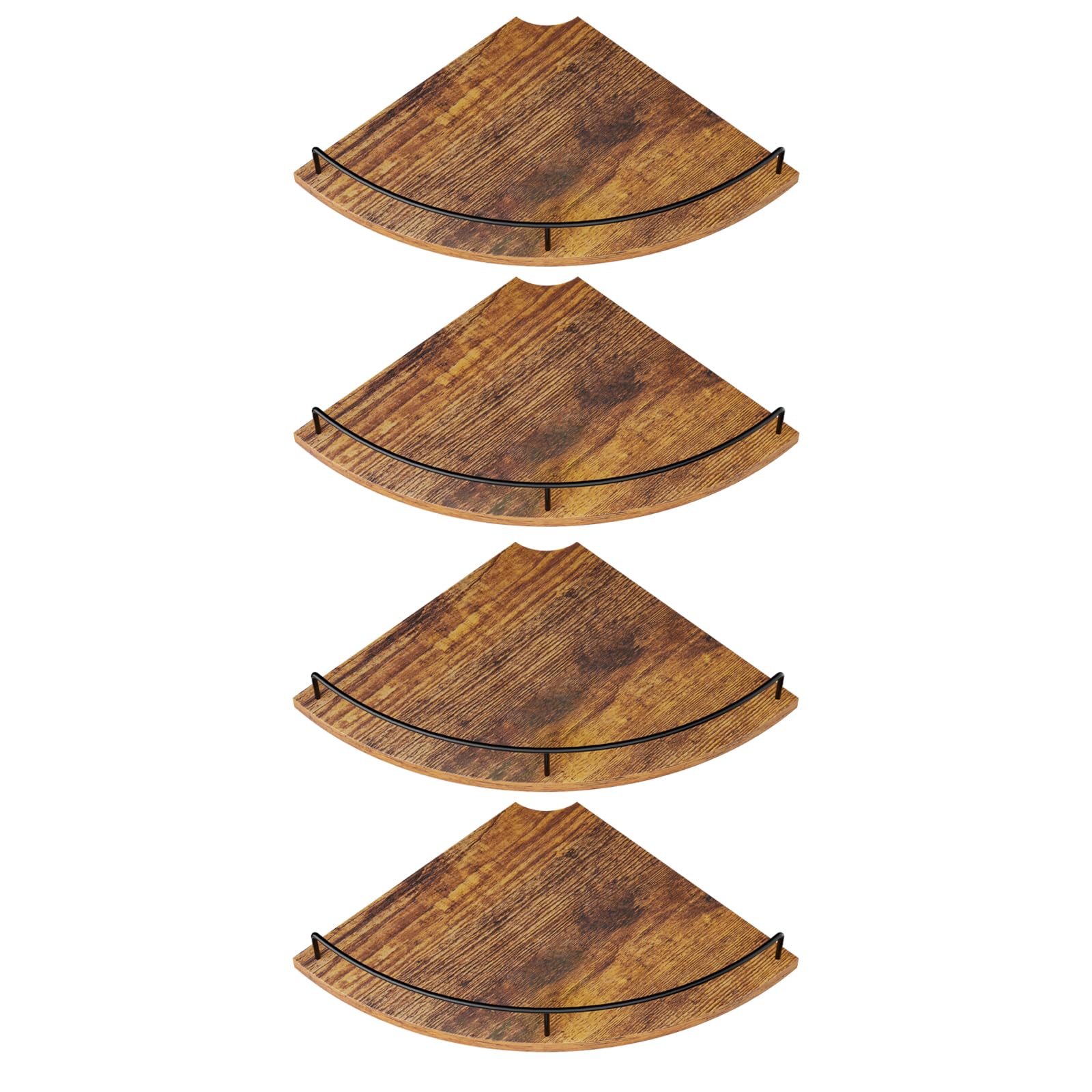 FNBAR Corner Shelf four-piece assembly view with rustic wood finish.