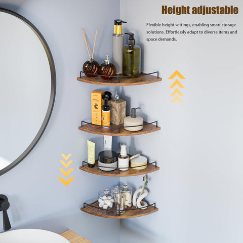 FNBAR rustic wood shelves with black guardrail in a bathroom setup.