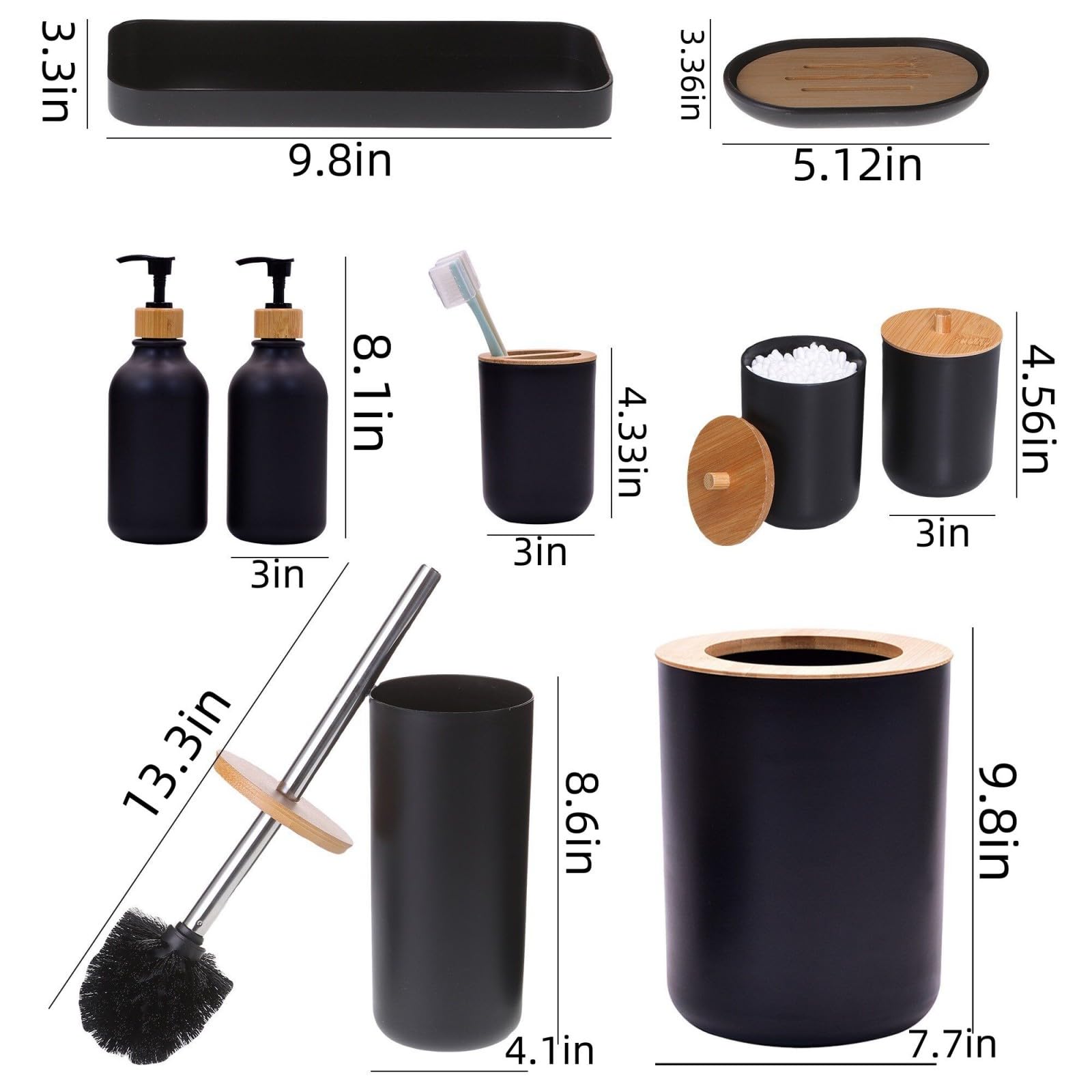 FNGJMJG qtip and cotton ball holder with wooden lid in matte black