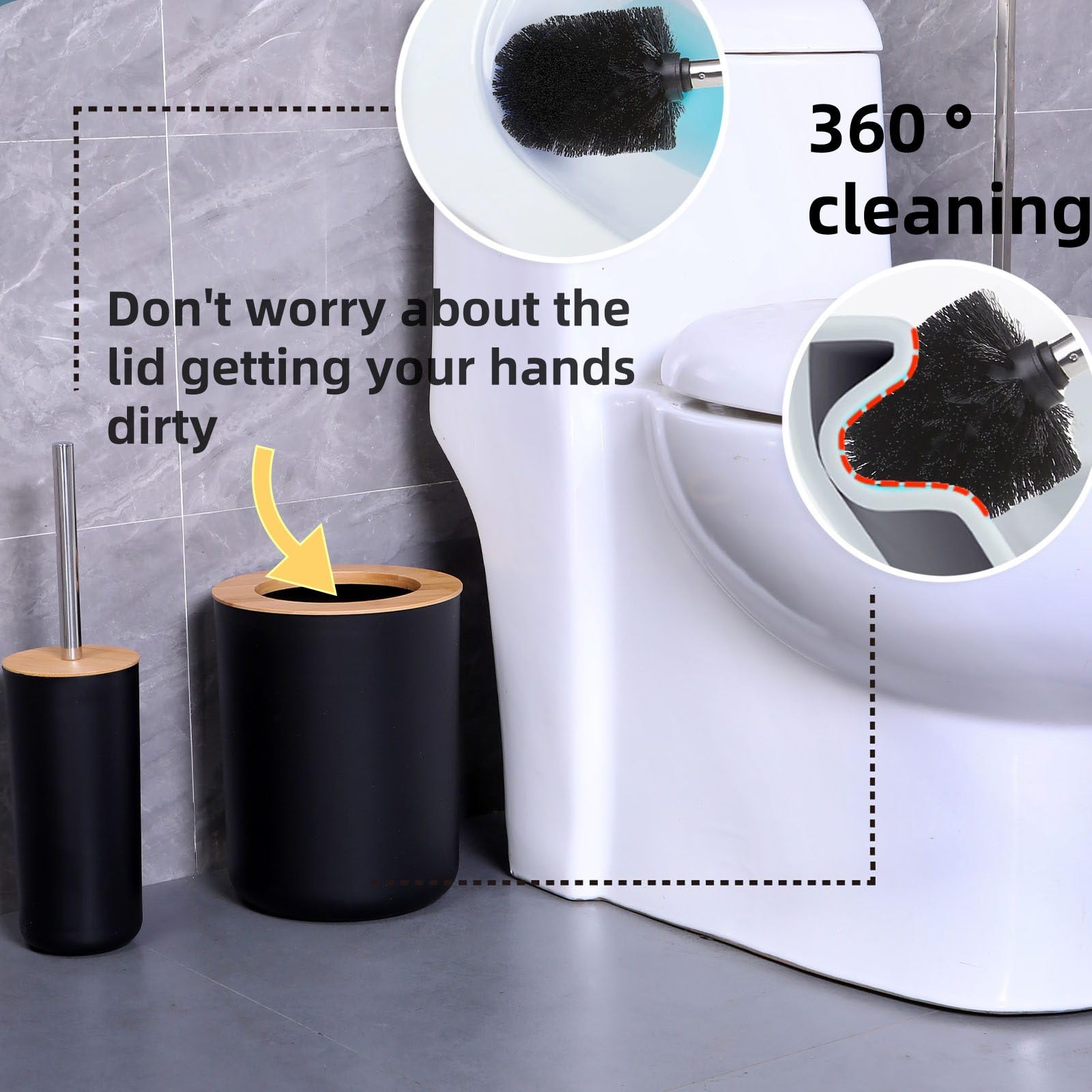 FNGJMJG compact toilet brush in matte black for thorough cleaning