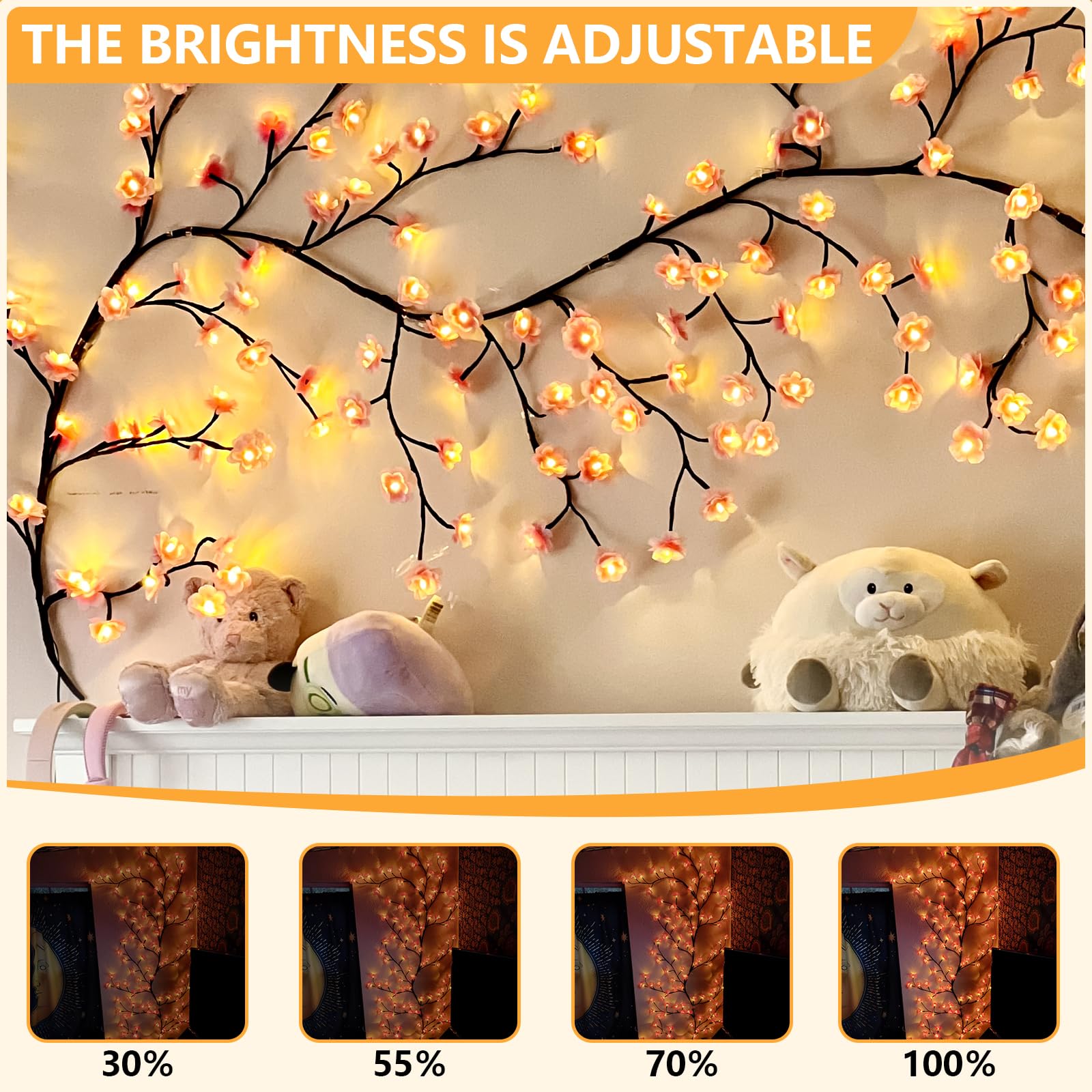 FNHMSL 7.55ft pink cherry blossom branches illuminated for decorative ambience