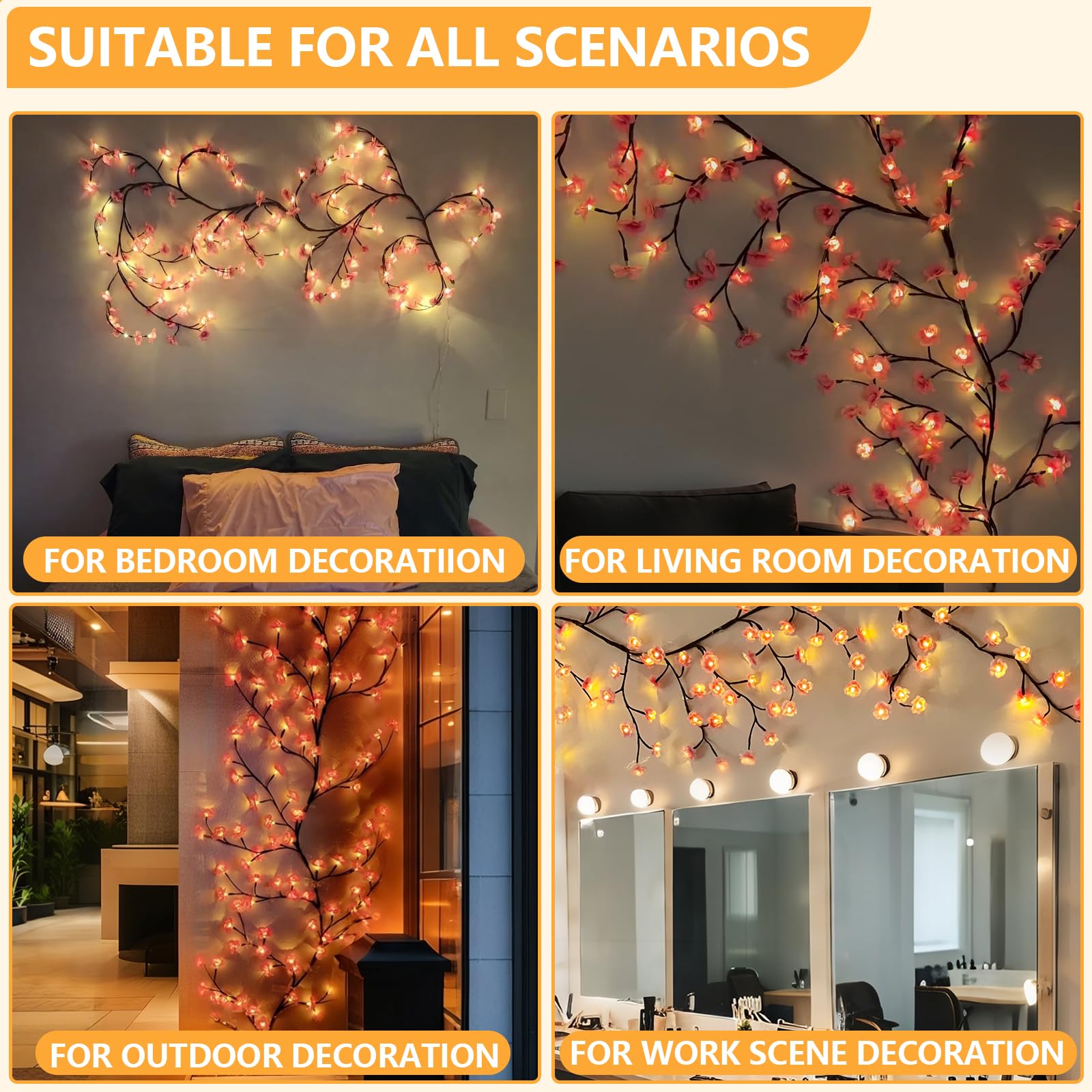 Eight-mode lighting from FNHMSL Cherry Enchanted Willow Vine Light for customizable scenes