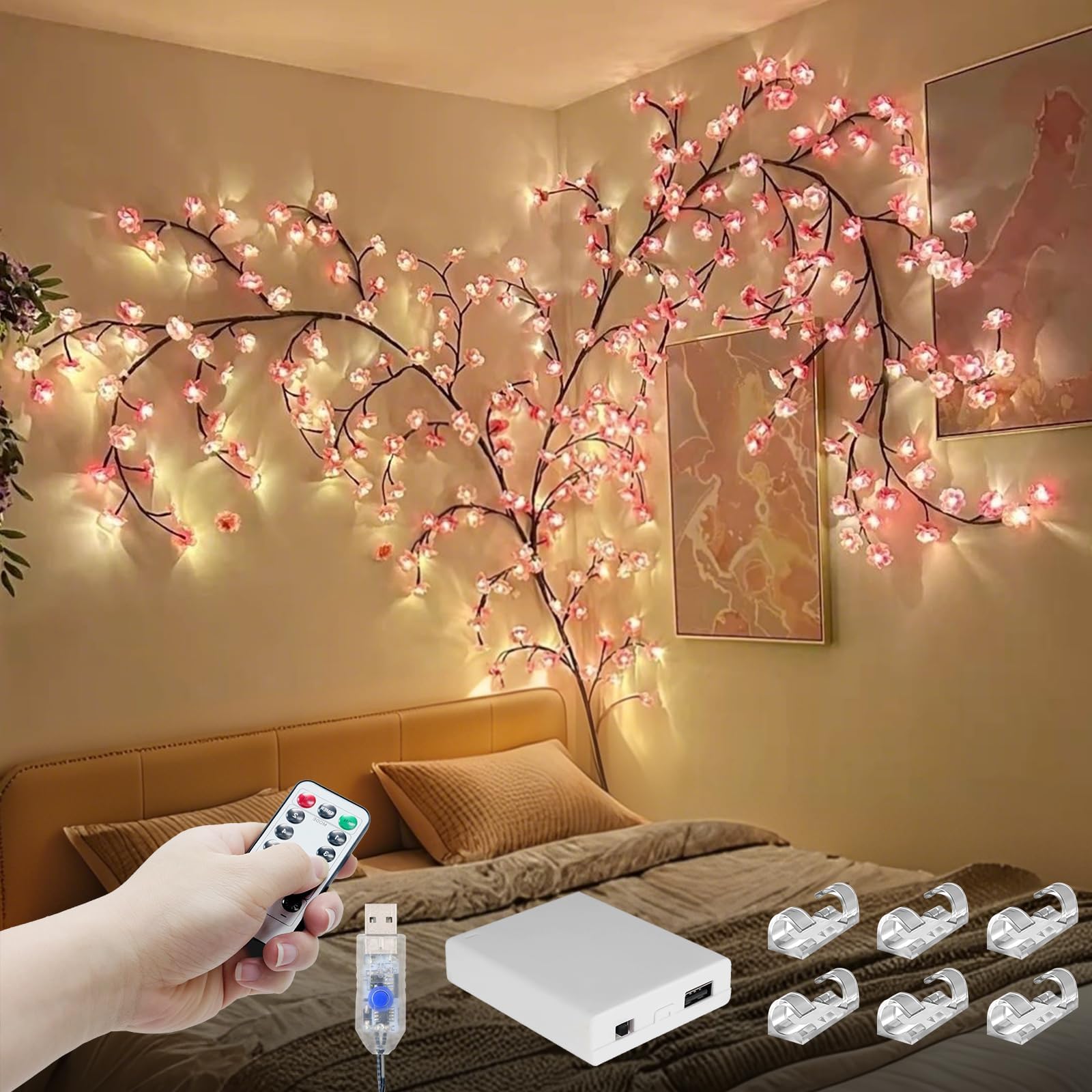 FNHMSL Cherry Enchanted Willow Vine Light mounted on wall creates cozy ambience