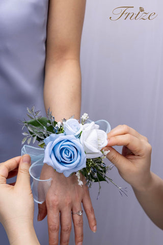 Fnize blue floral composition with lifelike petals for photos