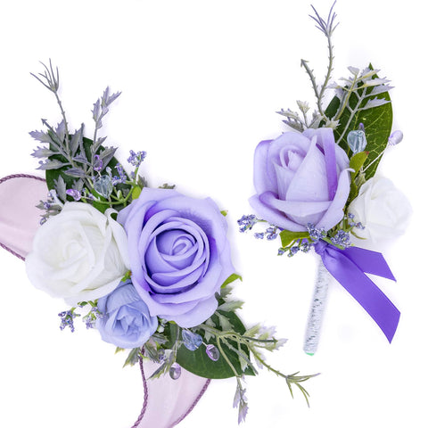 Fnize purple boutonniere rose detail for a cohesive wedding look