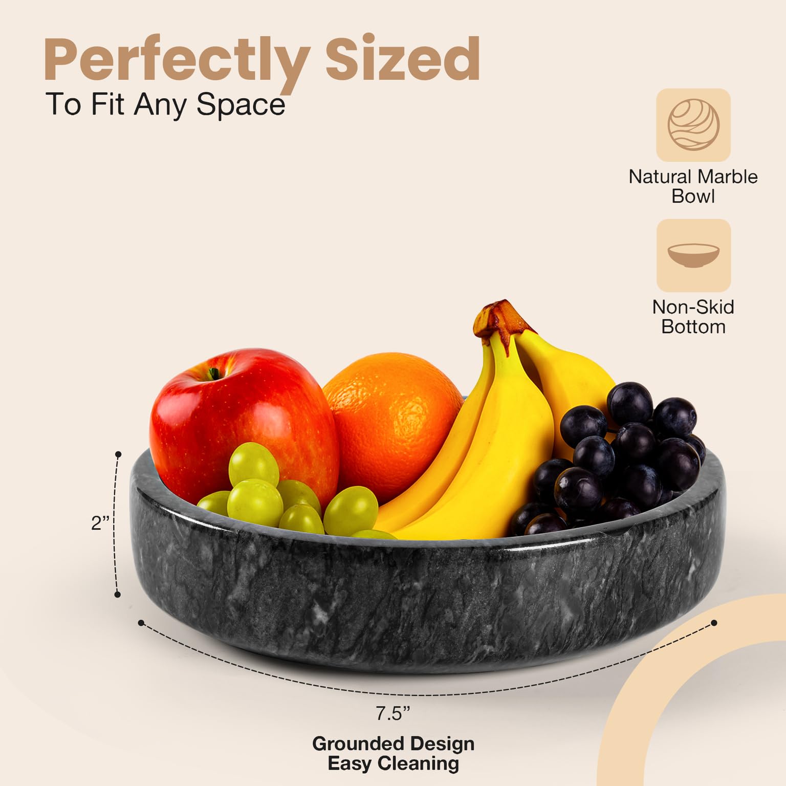 FNTSTICGOODS marble bowl used as multipurpose catch-all and fruit holder