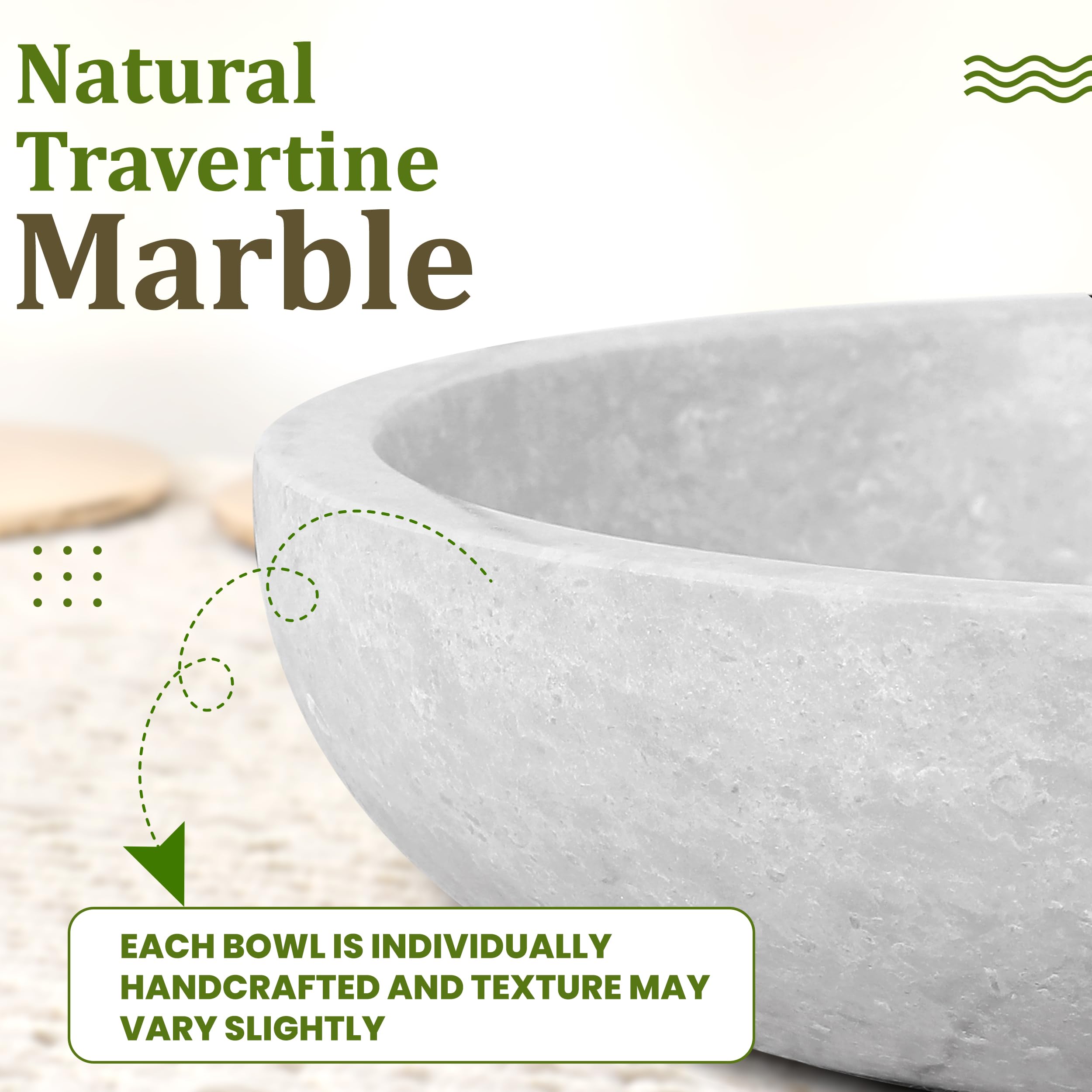FNTSTICGOODS travertine bowl styled as a centerpiece on a dining table.