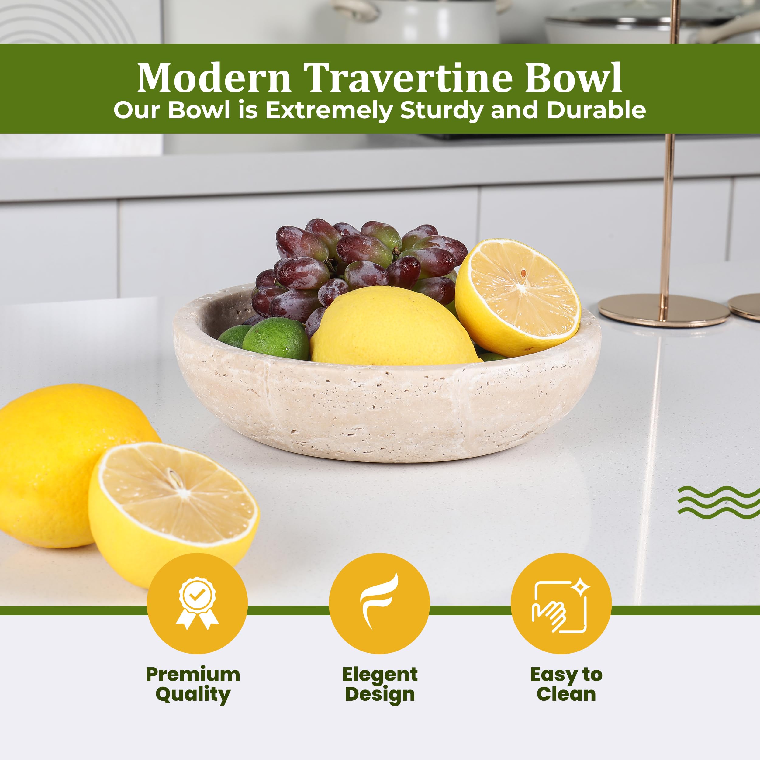 FNTSTICGOODS travertine bowl close-up, natural texture and durable construction highlighted.