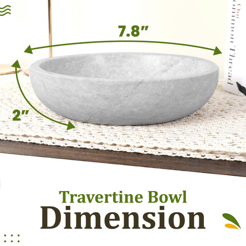 FNTSTICGOODS travertine bowl close-up highlights smooth white surface and natural veins.