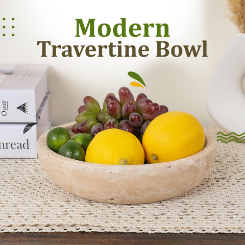FNTSTICGOODS travertine bowl on coffee table, elevating living spaces as a centerpiece.