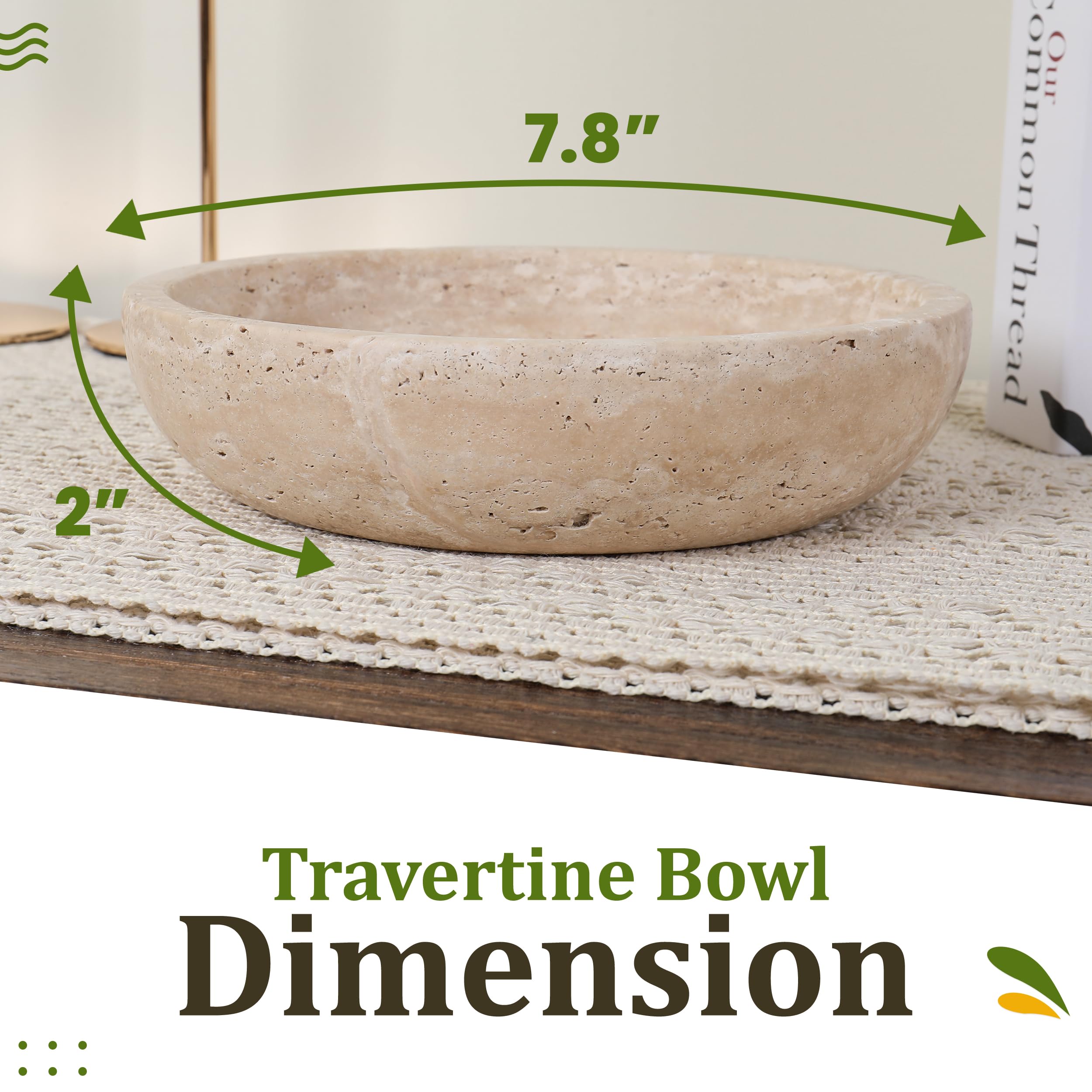 FNTSTICGOODS travertine decorative bowl side view, smooth edges and organic form for modern tabletops.