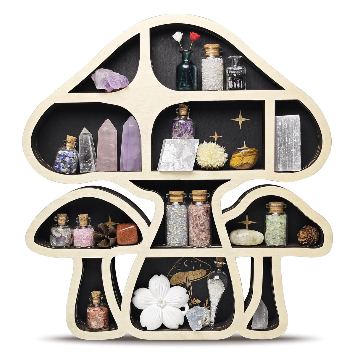 FNYDOX wooden mushroom floating shelf crystal display keeps crystals neatly organized