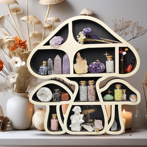 FNYDOX mushroom shelf wall display showcases stones in a cute, space-saving way