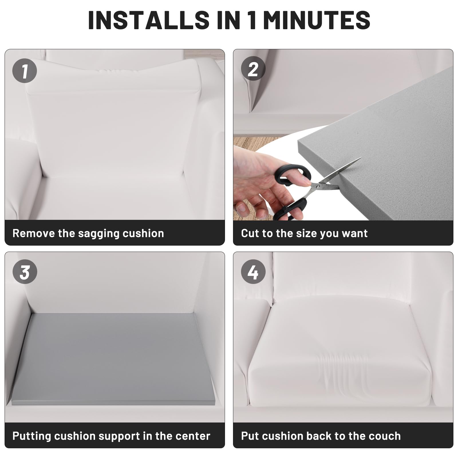Foamagic couch cushion support edge-free look keeps cushions tidy.