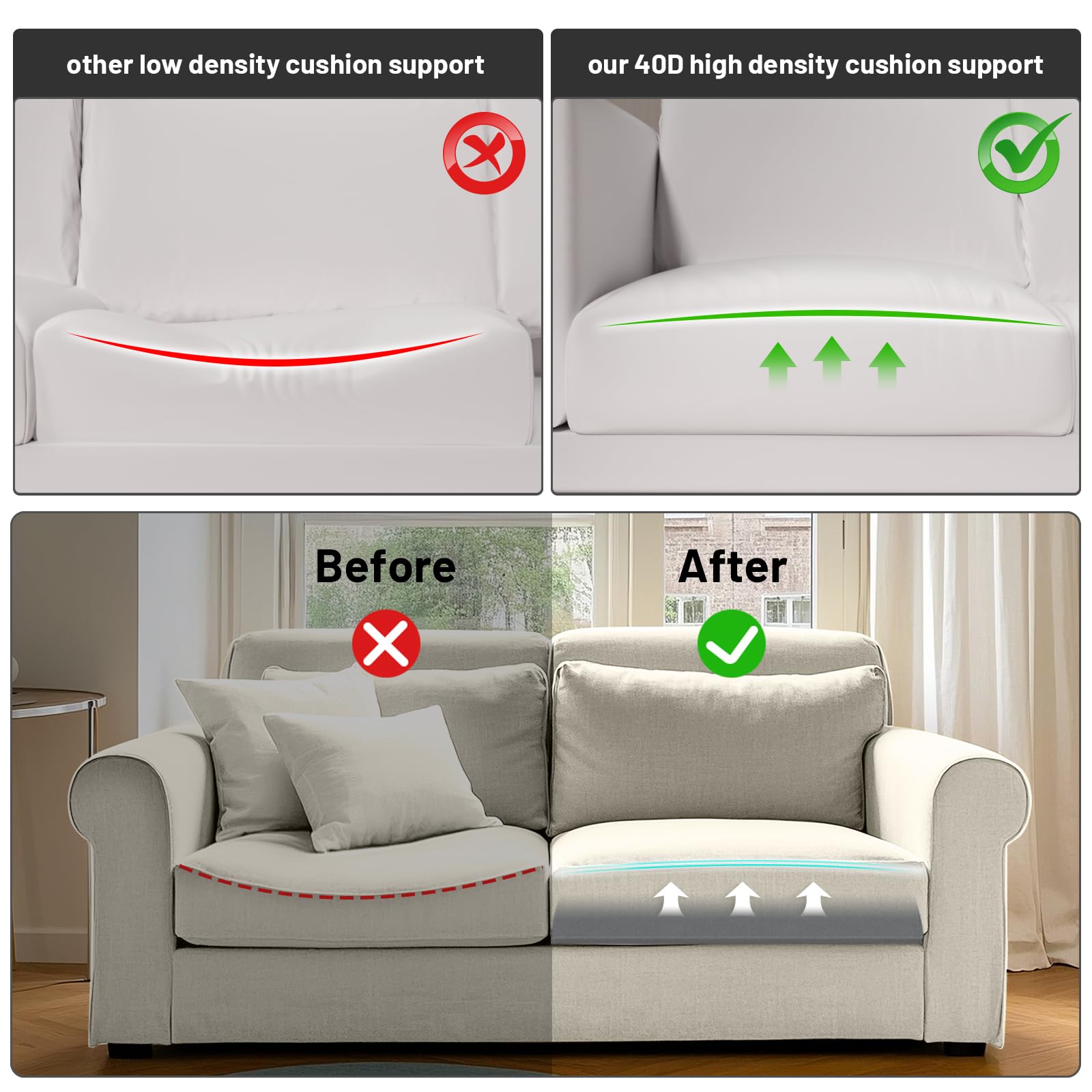 Foamagic couch cushion support trapezoid design promotes even load distribution.