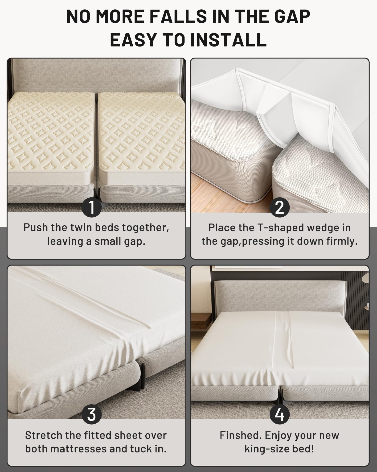 Foamagic twin XL to king connector keeps beds aligned with secure attachment.