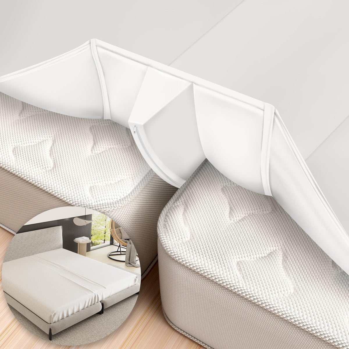 Foamagic upgraded 3-in-1 bed bridge forming a seamless king surface between twin XL mattresses.