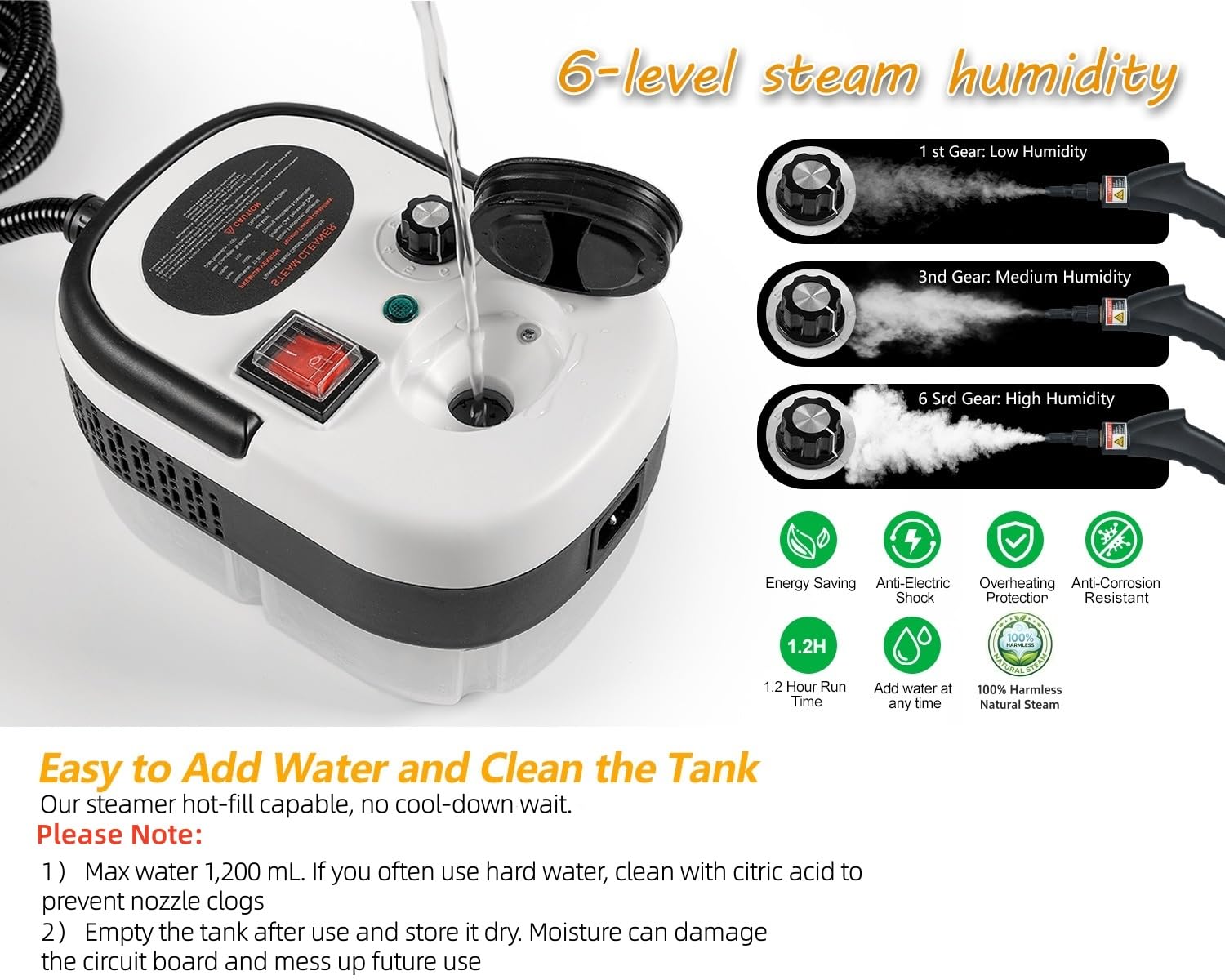 Foandbevi 1.2L tank enabling extended uninterrupted cleaning sessions.