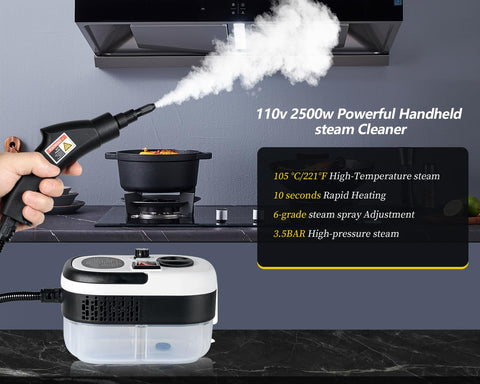 Foandbevi 2500W steam cleaner in action delivering quick deep-cleaning power.