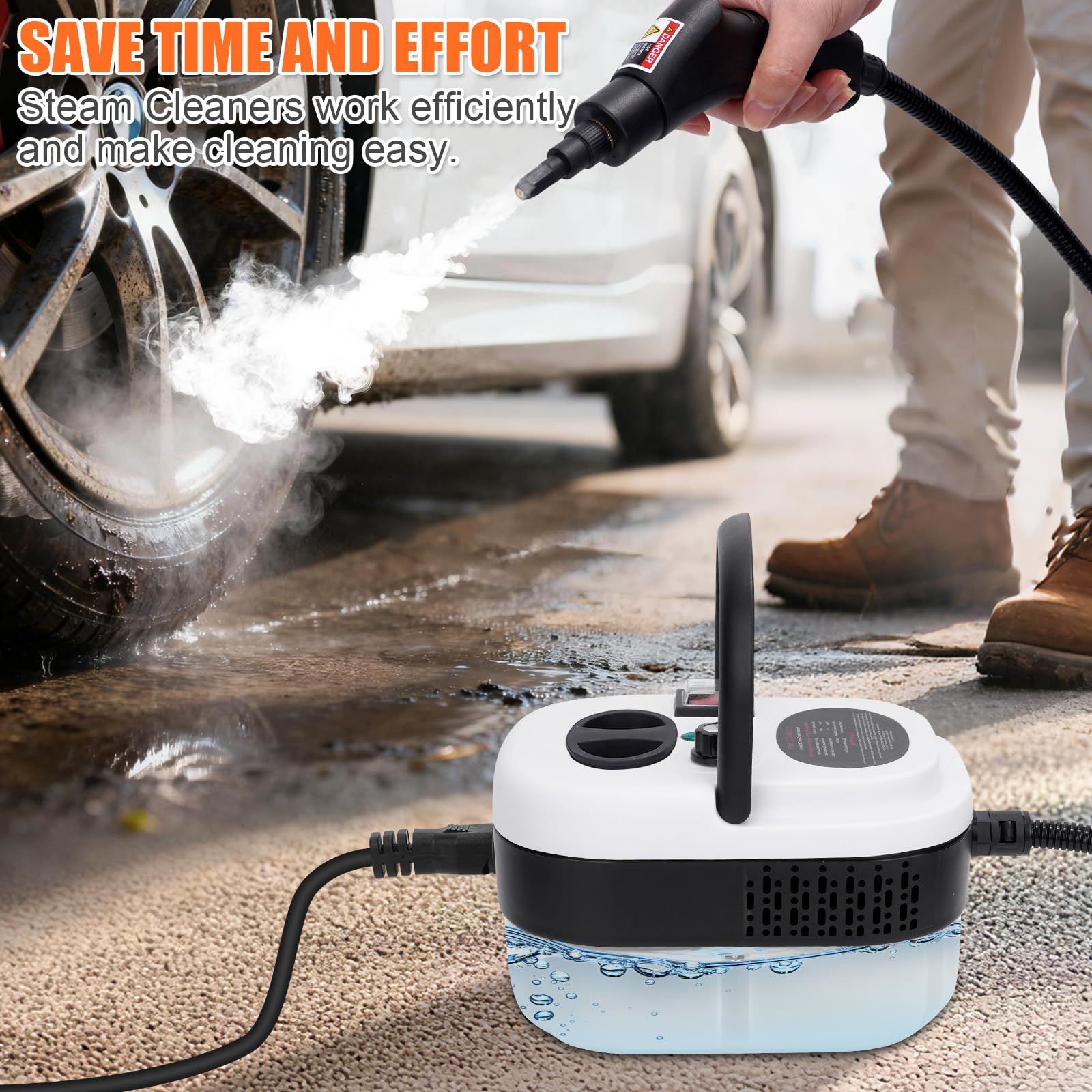Foandbevi high-temperature steam at 105°C for stubborn grime loosening.