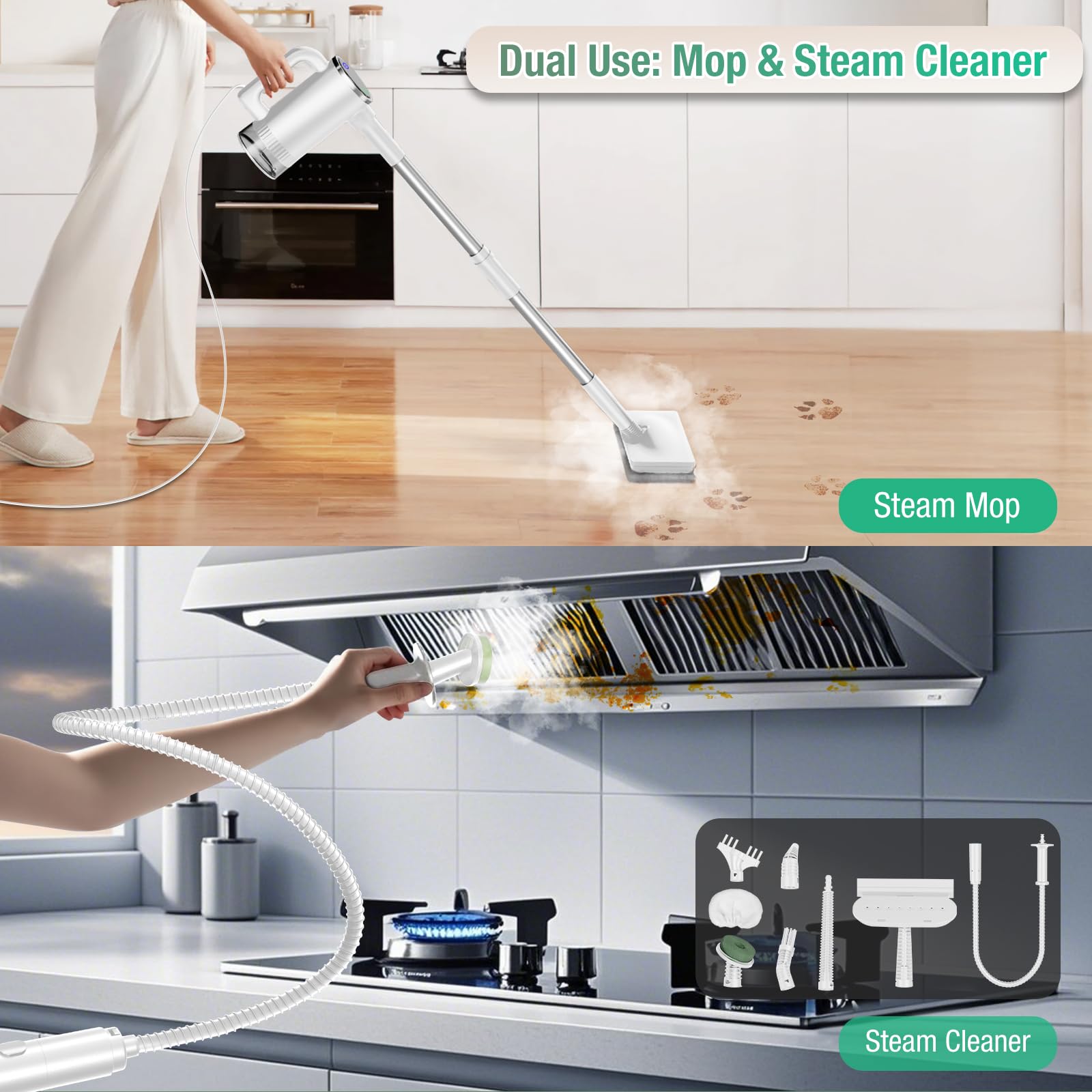 FODFINU 11in1 chemical-free cleaning uses only steam.