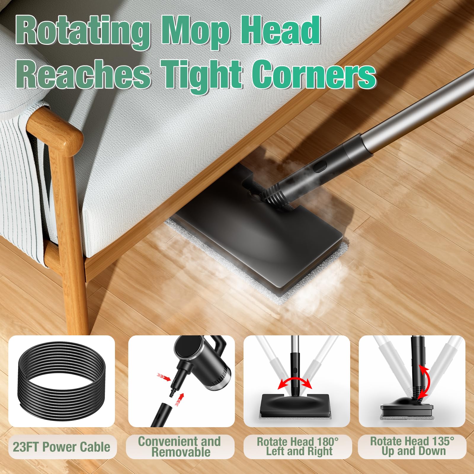 FODFINU three-level steam control adapts to surfaces and stains