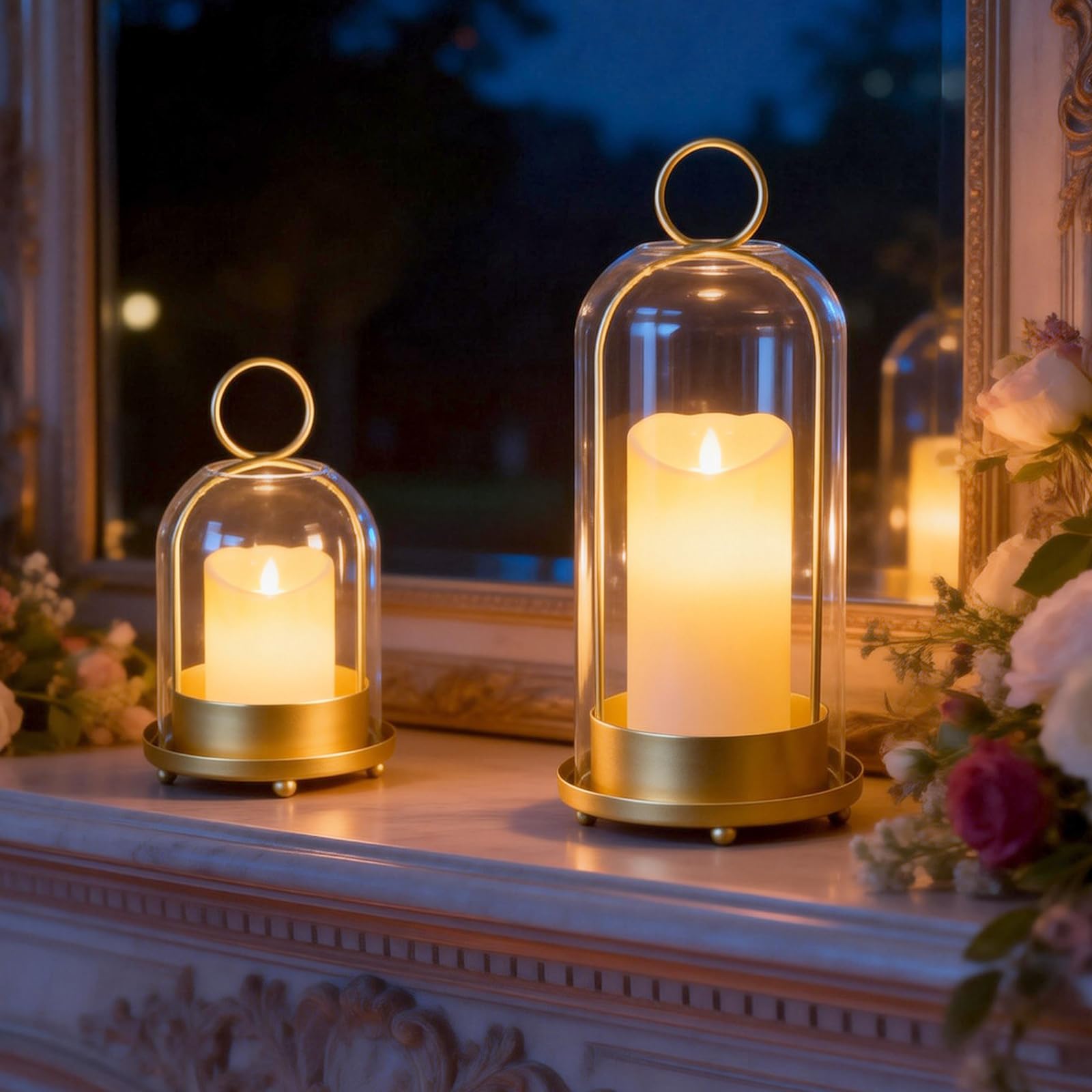 Fohil hurricane glass candle holder with 4-inch dome shields flame for steady burn