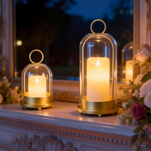 Fohil hurricane glass candle holder with 4-inch dome shields flame for steady burn