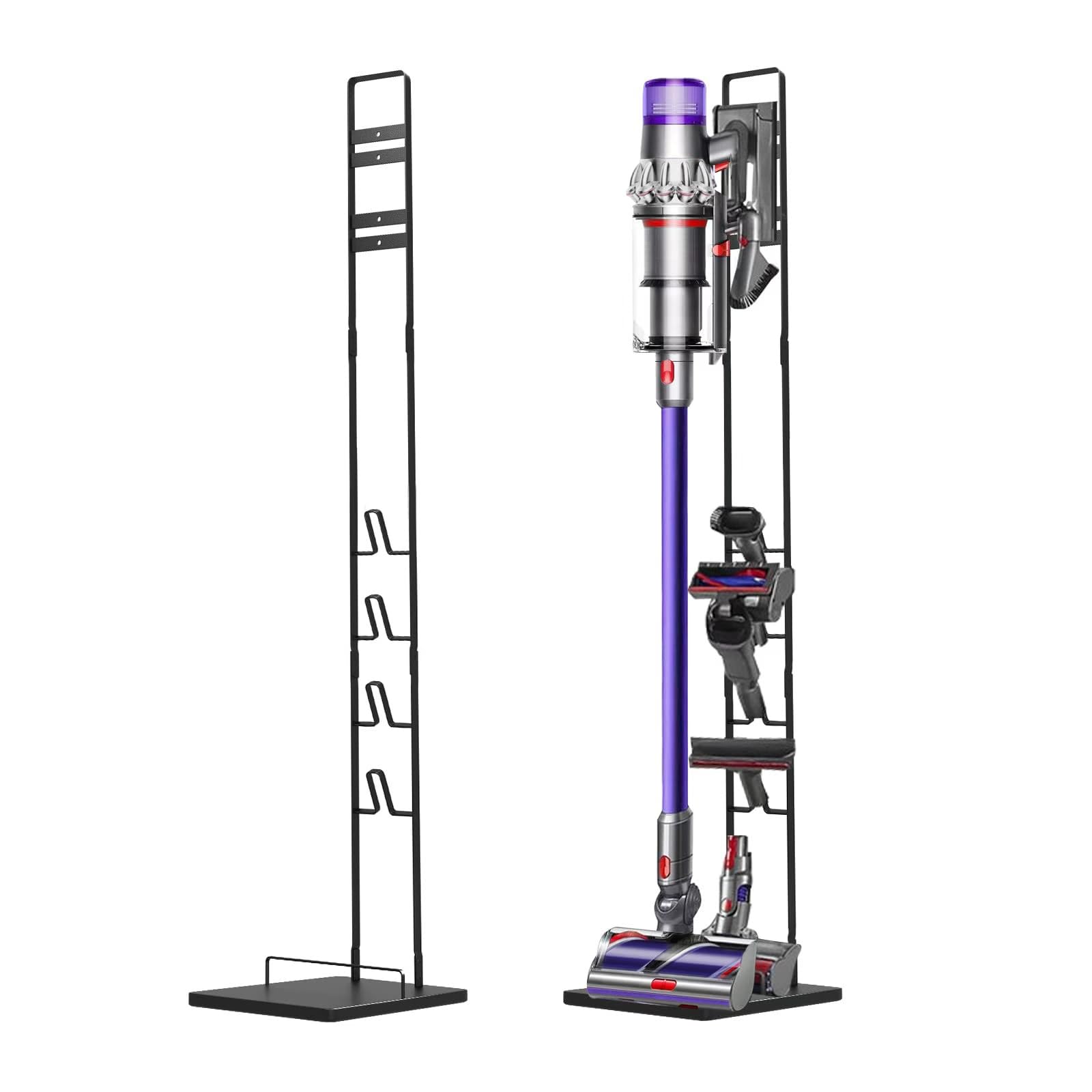 Foho vacuum stand with Dyson dock keeps tools organized and within easy reach.