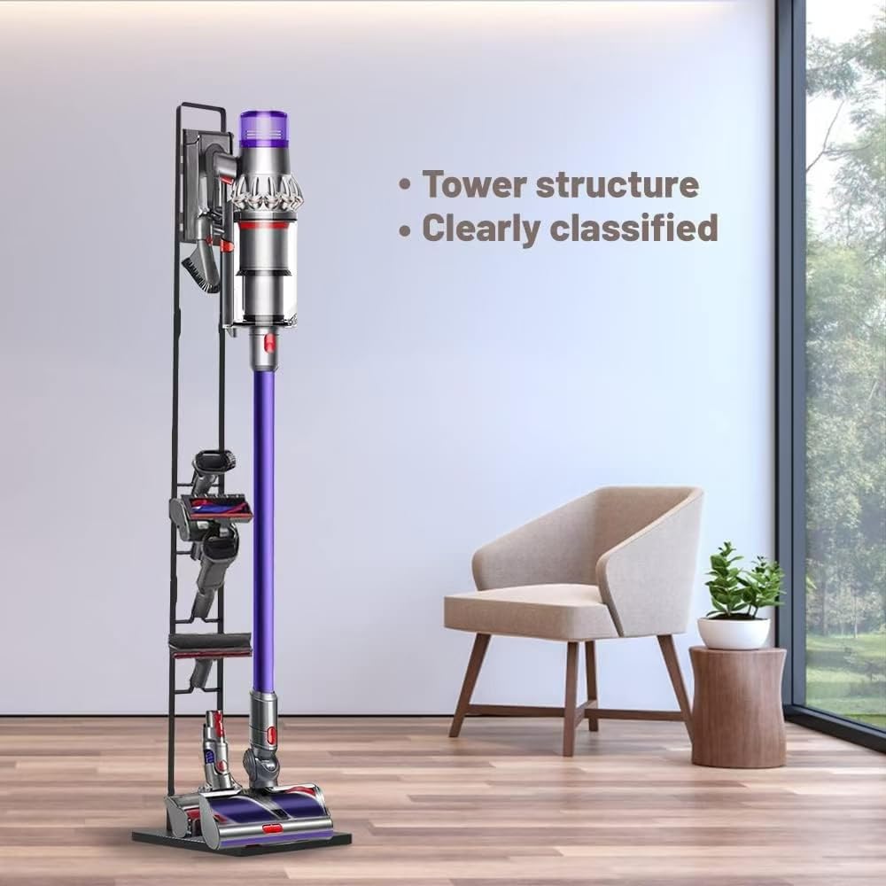Foho no-drilling solution stores Dyson accessories without wall damage.