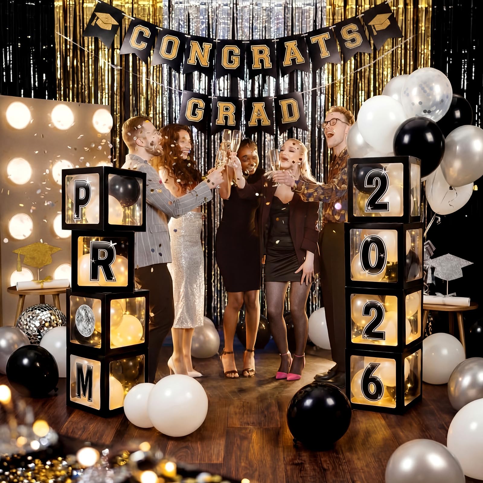 Foilswirl stackable party display fits floor entryway or stage setups
