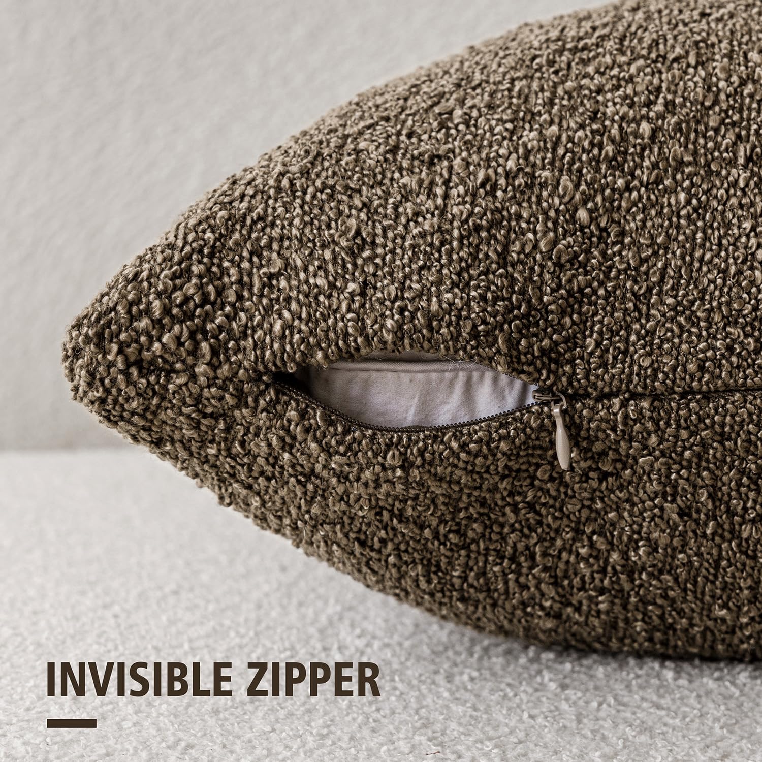 Foindtower boucle loop closeup highlights soft handfeel for comfy couches.
