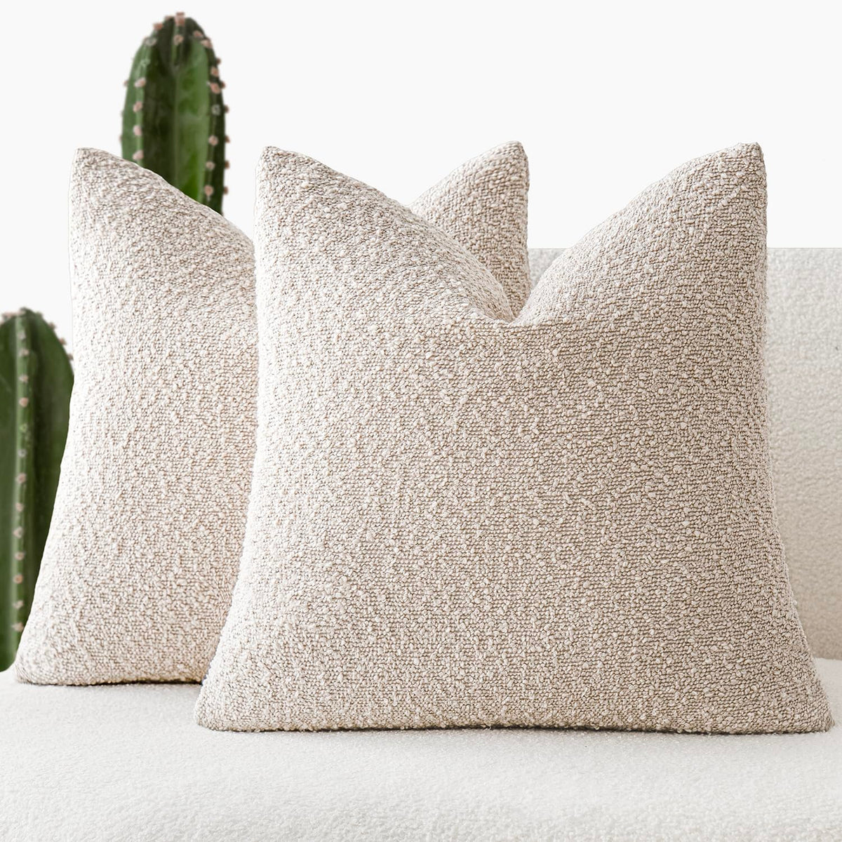 Foindtower Bouclé pillow cover in ivory-beige with 22x22 inch size, refined texture for living room decor