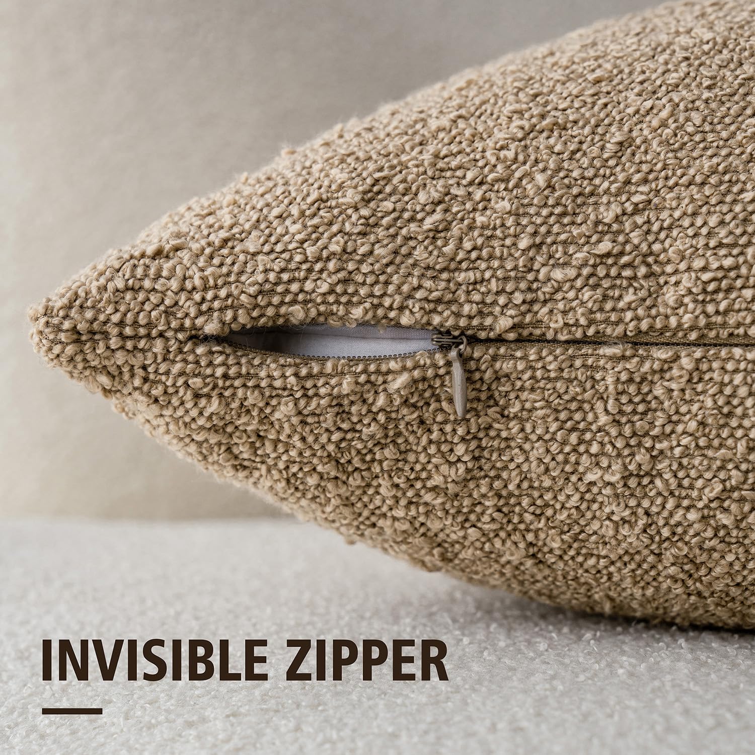 Foindtower Boucle pillow cover sofa decor close-up demonstrates versatile 20x20 styling.