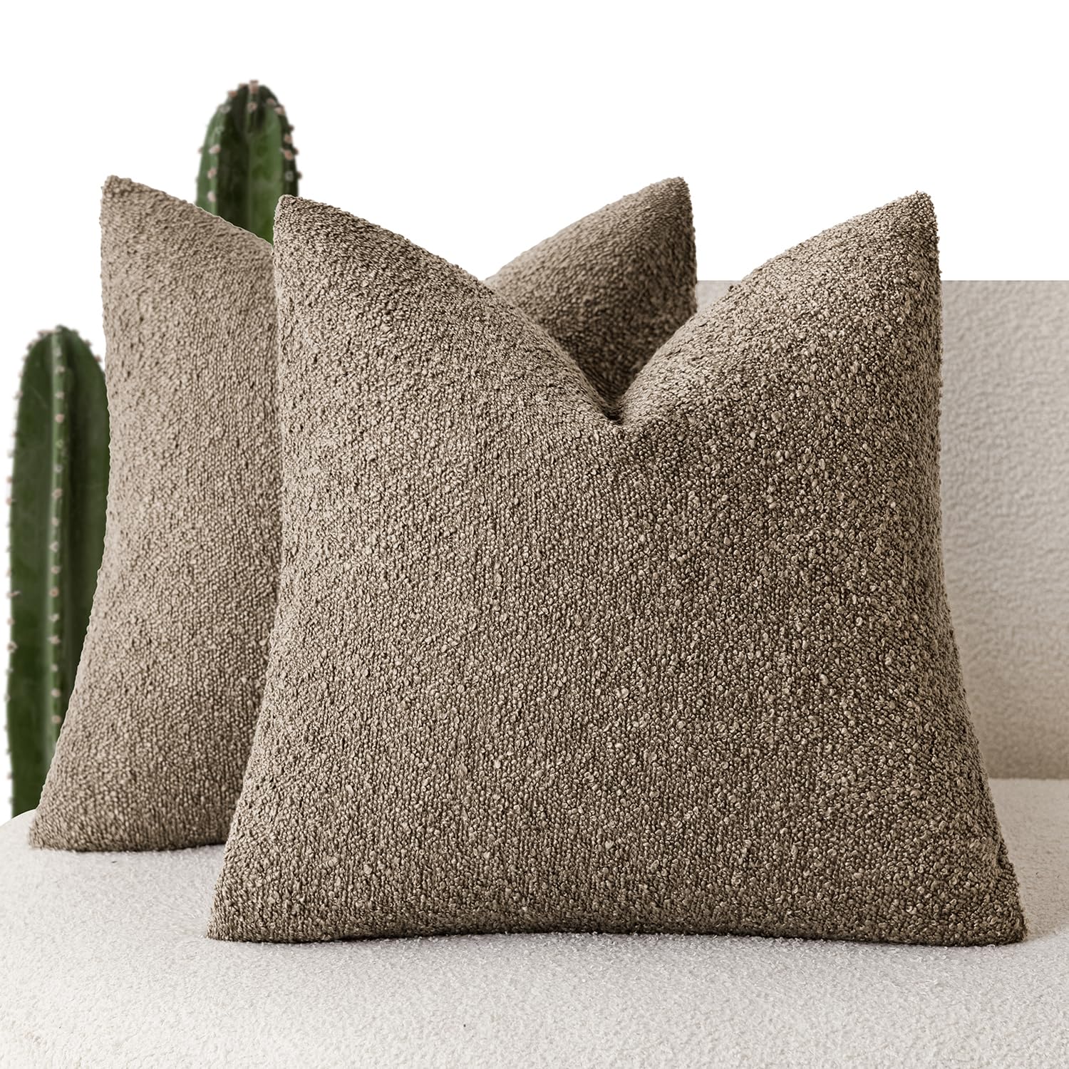 Foindtower boucle pillow cover texture closeup shows durable, cozy sofa-ready fabric.