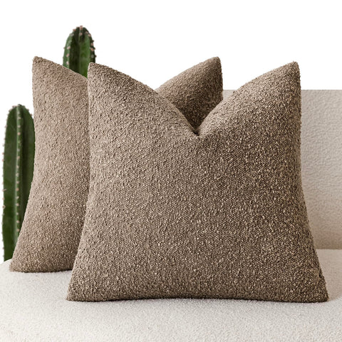 Foindtower boucle pillow cover texture closeup shows durable, cozy sofa-ready fabric.