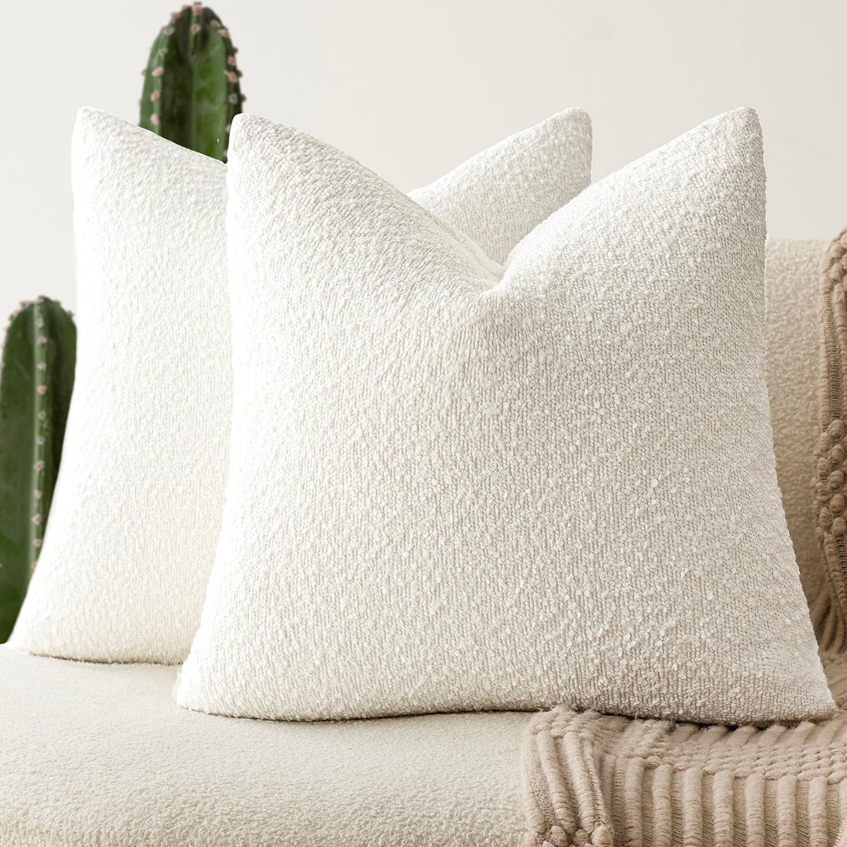 Foindtower bouclé pillow cover with textured weave for cozy living room decor
