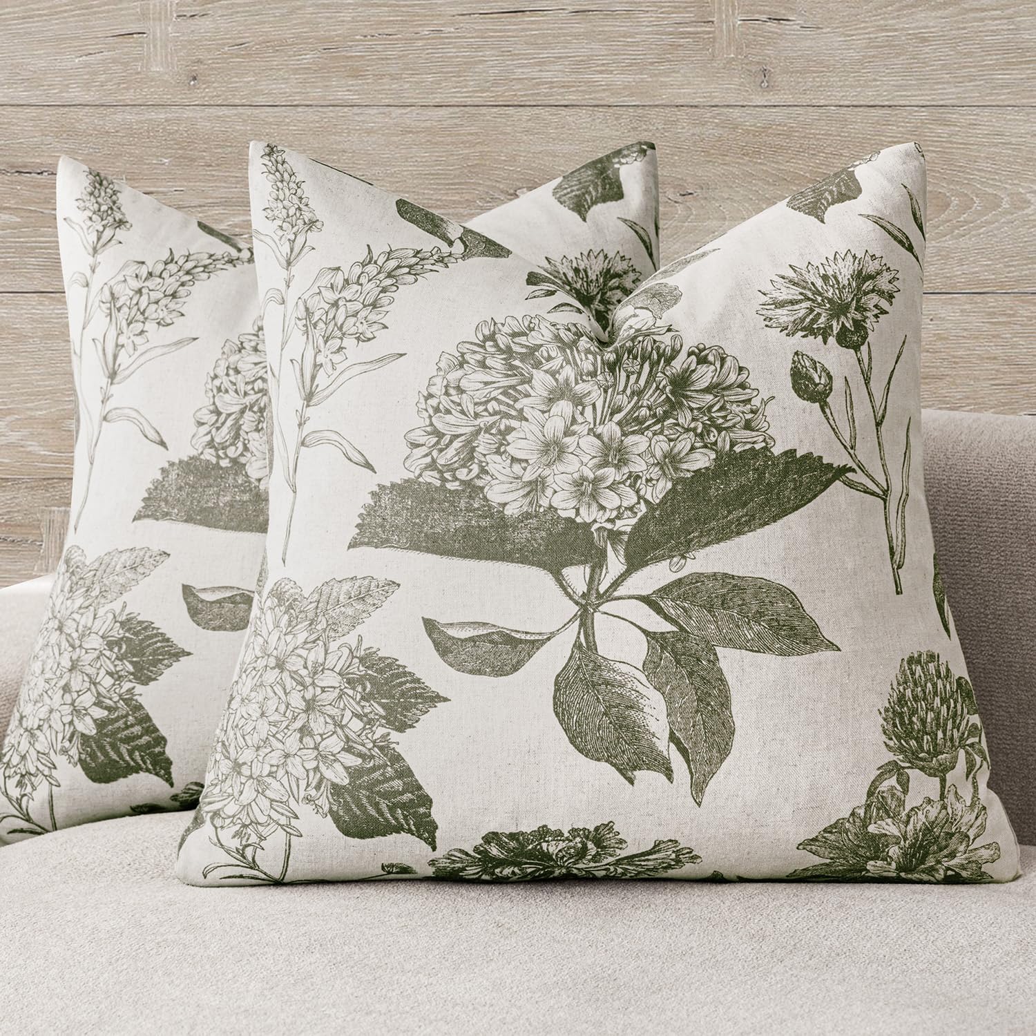 Foindtower double-sided vintage floral pillow cover in sage green for versatile decor.
